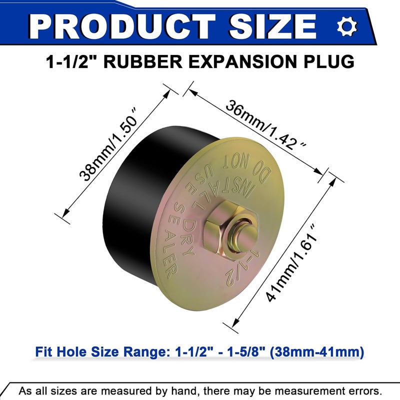 Daptemn 1-1/2" Rubber Expansion Freeze Plugs, 5PCS Automotive Engine Expandable Freeze Rubber Plugs Fit Hole: 1-1/2" to 1-5/8" (38 mm - 41 mm) - Image 2